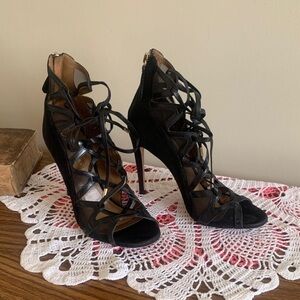 Aquazzura Black Lace-Up Stiletto Heels 7.5 73